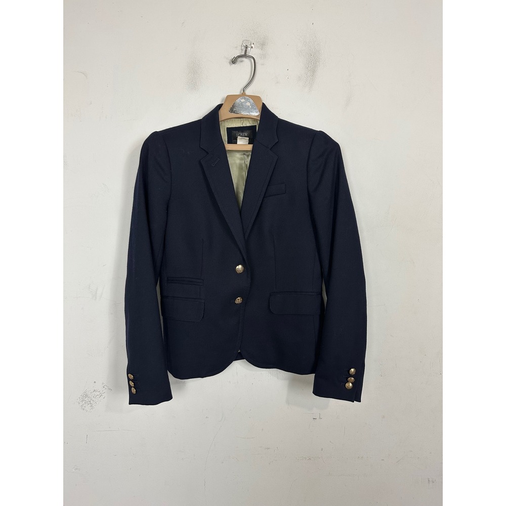 J.Crew Schoolboy Blazer Navy Blue Wool Gold Crest Button Jacket Womens Size 2